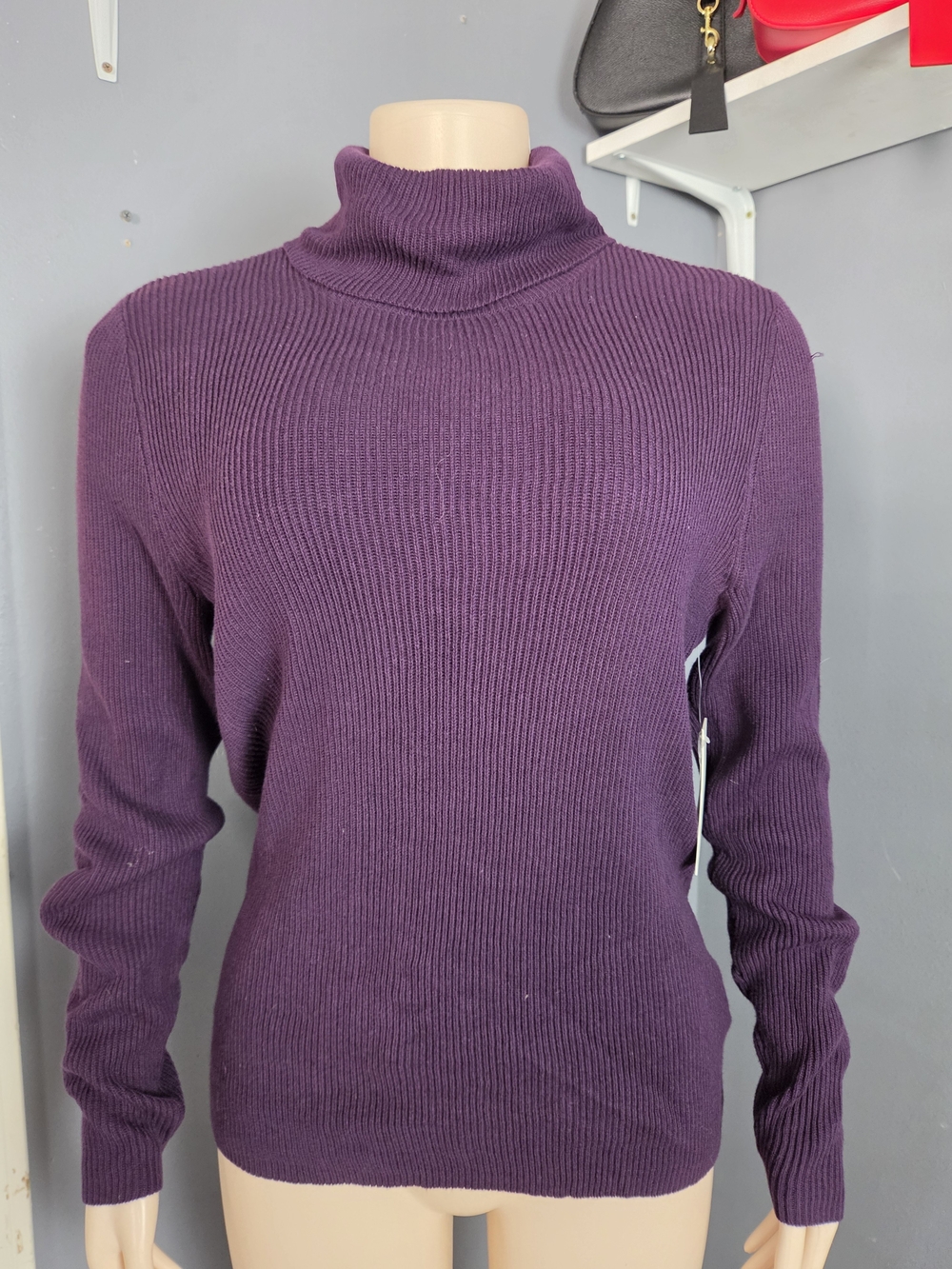 Purple Turtleneck Ribbed Women's Sweater